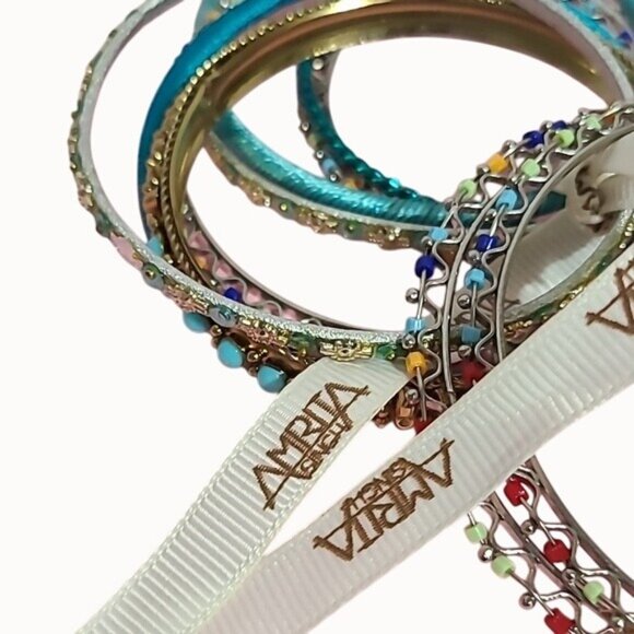 Amrita Singh Loose Bangle Bangle Turquoise Colored Beaded Set of Ten 8.25" - Picture 6 of 7